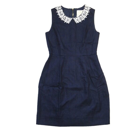 NWT kate spade Tiff Embellished Sheath in French Navy Blue Linen Blend Dress 6